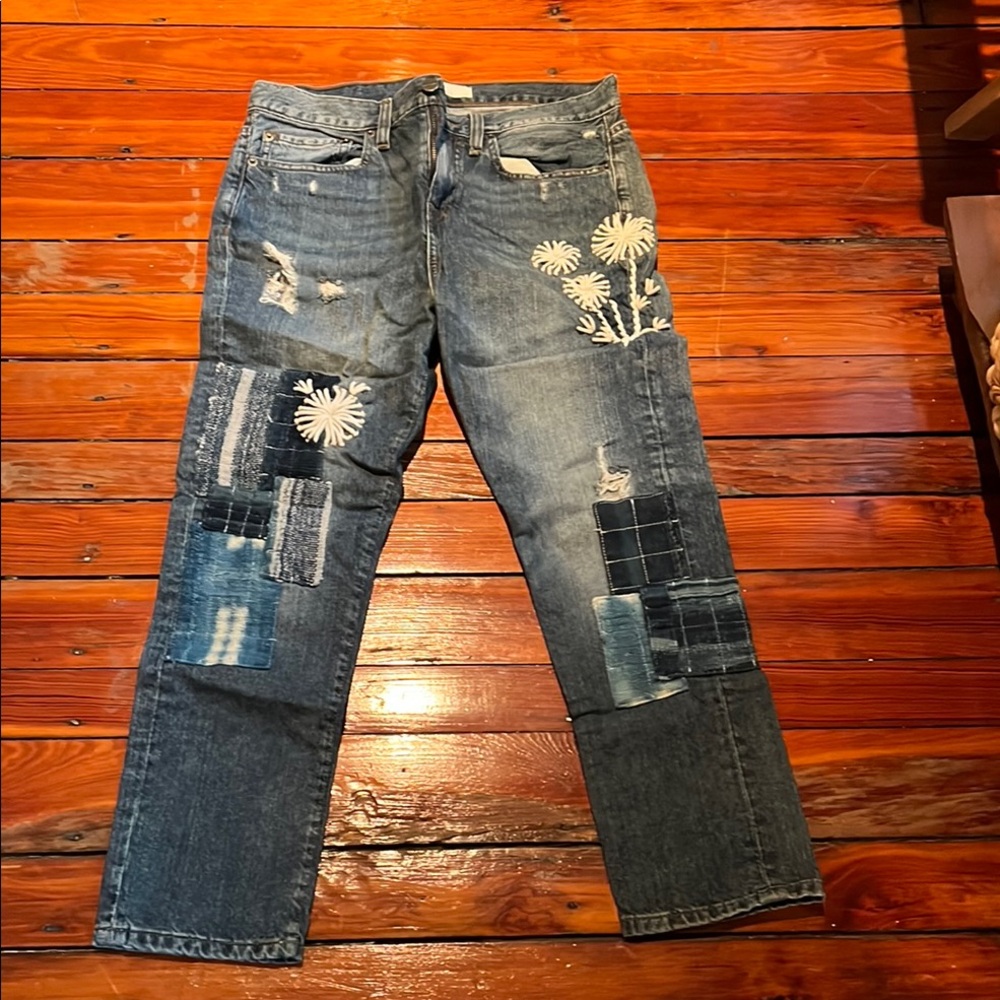Anthropologie Blue Straight Jeans with Distressing